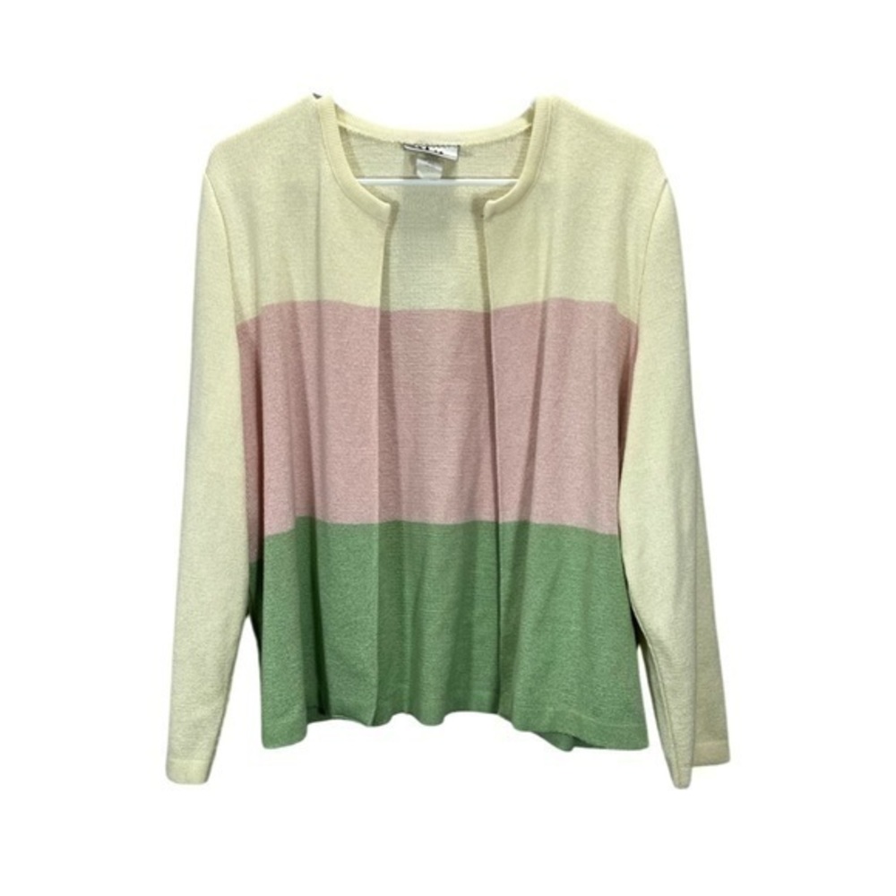 Vintage Mita Women’s Retro Style Pink Green Color Block Open Front Cardigan